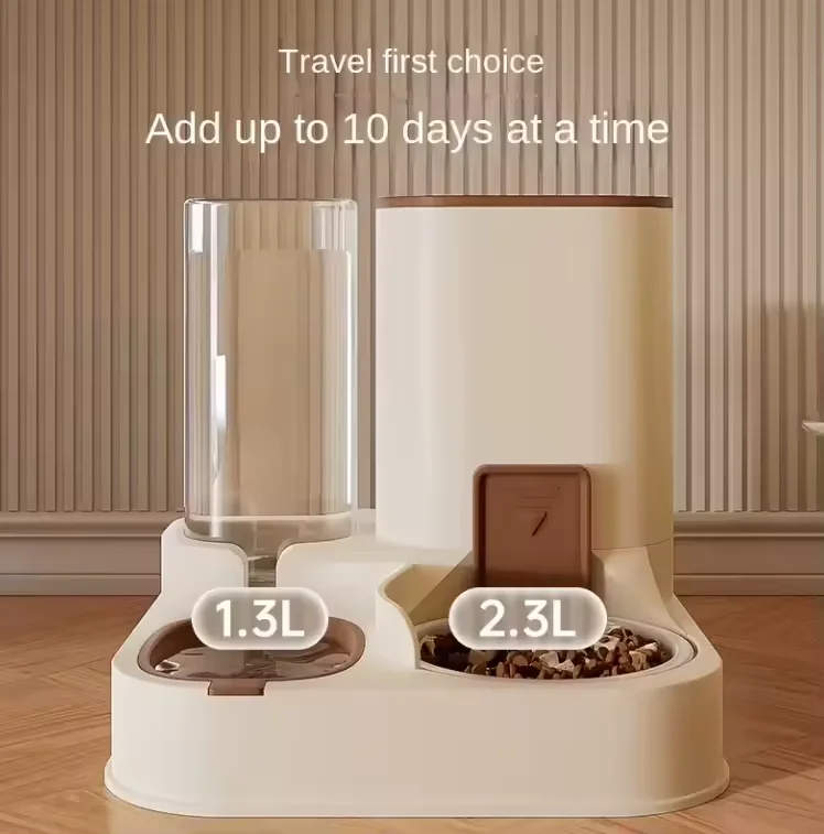 OKKPETS Hot Selling 2 In 1 Large Capacity Pet Plastic Feeding Watering Bowl Cat Automatic Feeder Cat Plastic Feeding Bowl