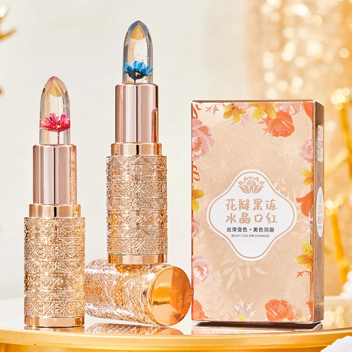 Fashion Gold Magical Colour Changing Lipstick 2024 New Clear Crystal Jelly Flower Lipstick Manufacturer Transparent lipstick