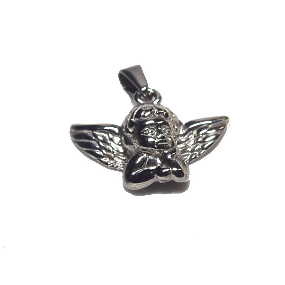 Fashion Hip Hop Men Necklace Stainless Steel 3mm Cuban Link Chain Copper with Gold Plated baby Angel with wingPendant Necklace
