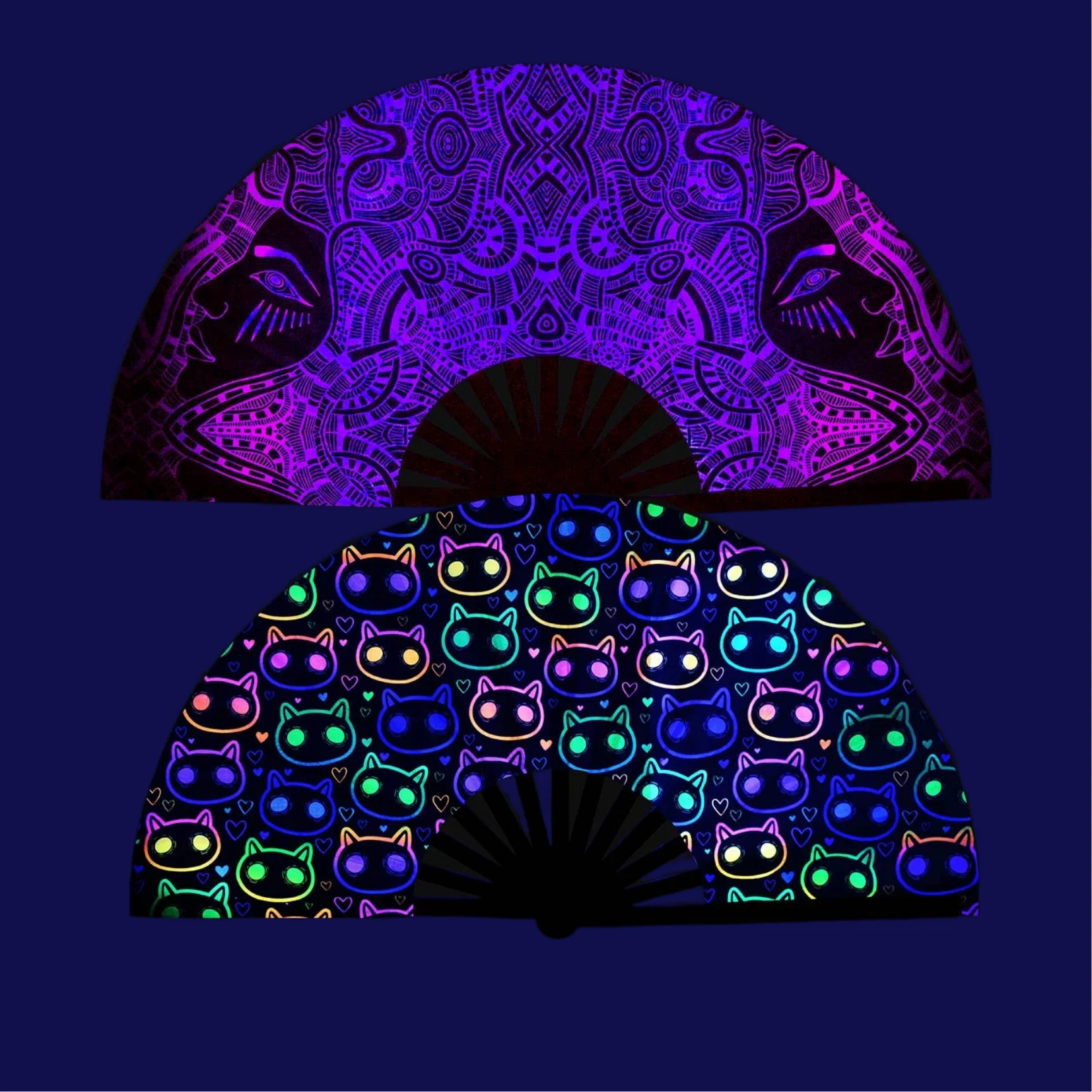 UV Clack Reflective Mushrooms Big Hand Fan Customized Rave Hand Held Fans