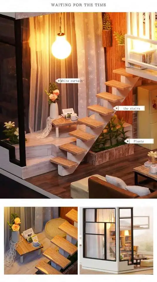 House Miniature DIY Dollhouse With Furnitures Wooden House Waiting Time Toys For Children Birthday Gift
