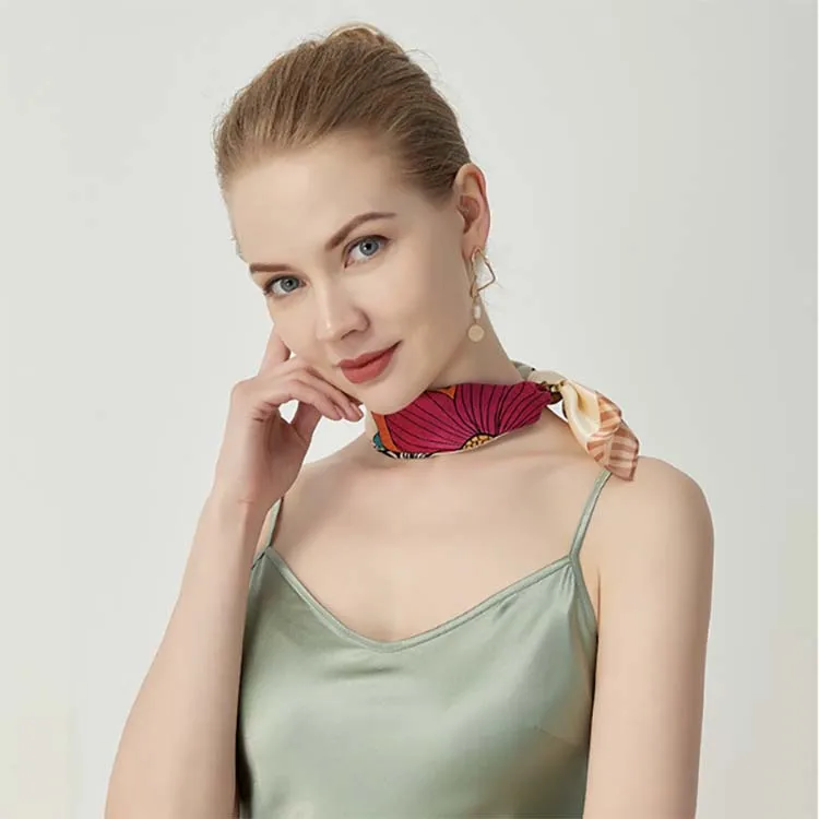 Spring 2024 new silk satin small square scarf 55cm elephant and flower ladies casual decoration professional silk scarf