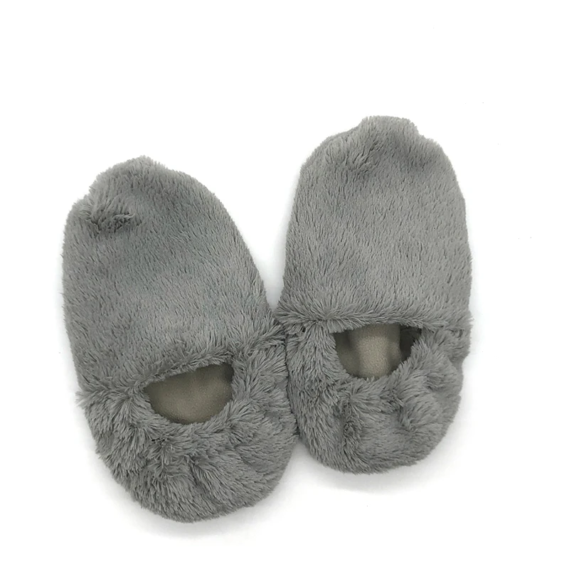 Hot sale elastic soft plush slippers with removable heat bag flaxseed microwave heat bag pain relief