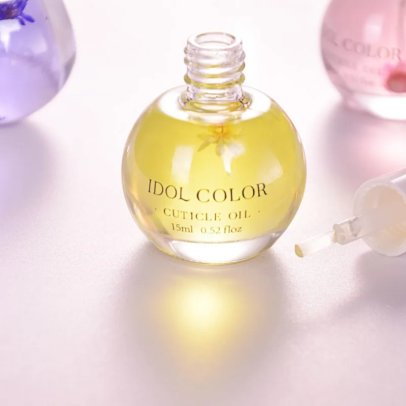 15 ml Dried Flower Soft Nutritional Oil Manicure Nail Cuticle Revitalizer Oil Bottle With Brush For Nails Care