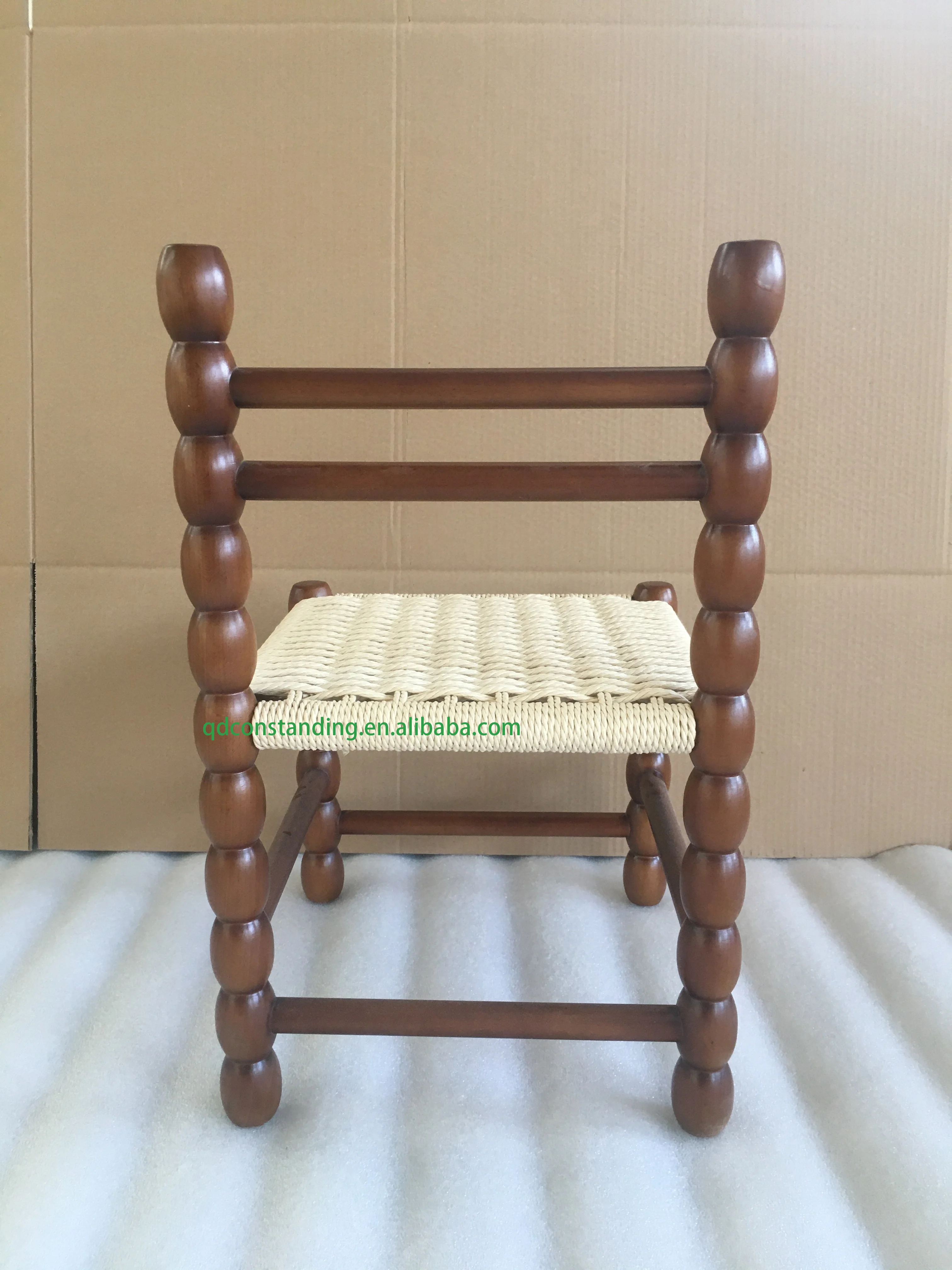 Children High Back Small Portable Modern Wooden Paper Cord Woven Seat Kids Stool