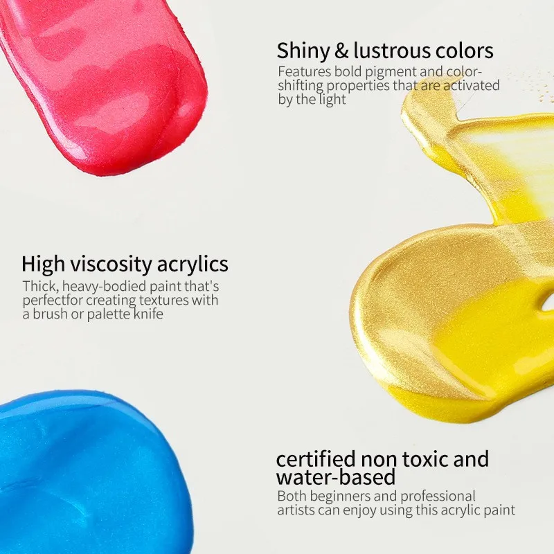 LISI 60 ML Rich Pigments Paint Metallic Shining Acrylic Paint Kit For Canvas, Rocks, Wood, Fabric, Ceramic