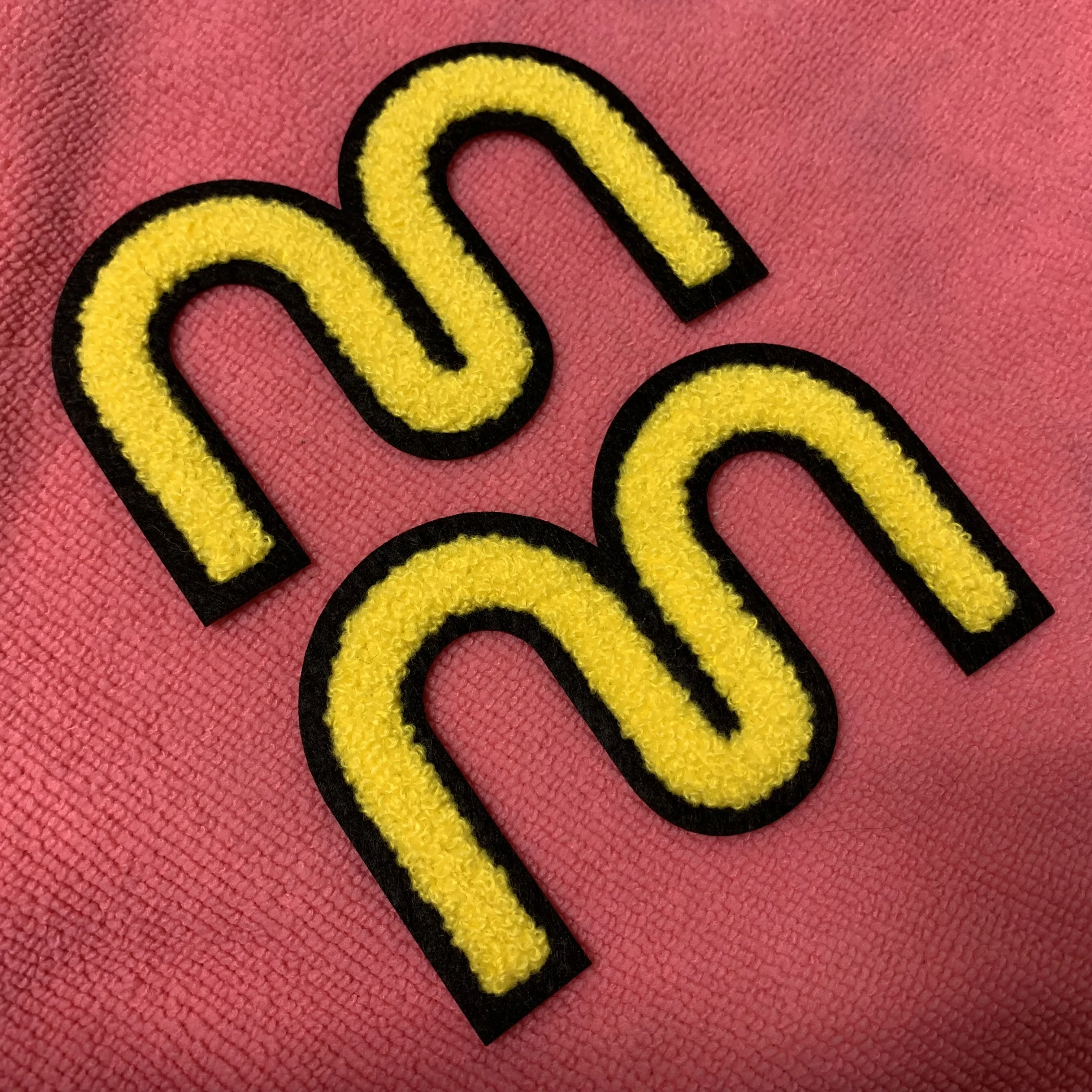 Fast delivery brand logo iron on chenille embroidery patch,laser cut fluffy towel embroidery logo emblem for hoodies