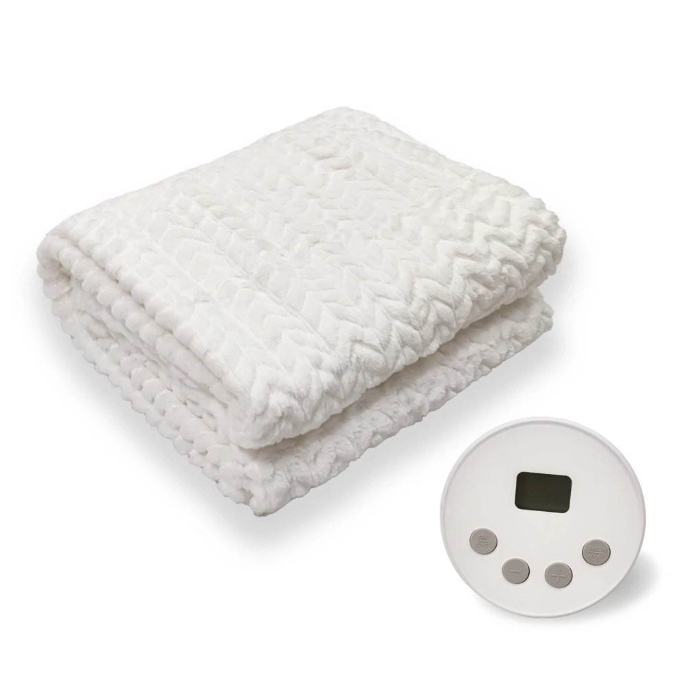 120v Etl Approval Adjustable Temperature Controlled Luxury Embossed Faux Fur Heated Throw  Blanket