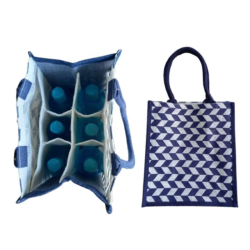 Heavy Large 6 Bottle Non Woven Jute Wine Bottle Bag Beer Champagne Double Tote Hand Gift Bag Wine Shopping Bag