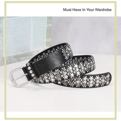Hot Selling Women Leather Belt Shiny Leather Rivets Studded Punk Designer Fashion Belt