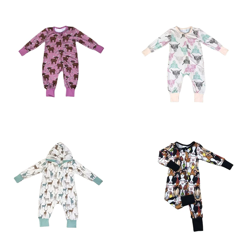 Wholesale high quality baby animal series bamboo fiber home casual cute long sleeve Jumpsuit