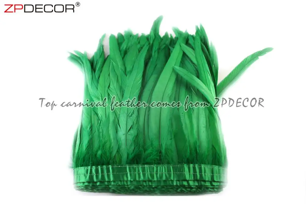 ZPDECOR Wholesale Stock 16 Colors 30-35 cm Bleached Dyed Green Rooster Coque Tail Feather Trim for Carnival Costumes