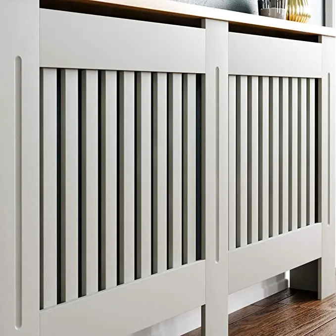 Radiator Cover Grey Modern Painted MDF Cabinet Slats Grill Wood Top Shelf