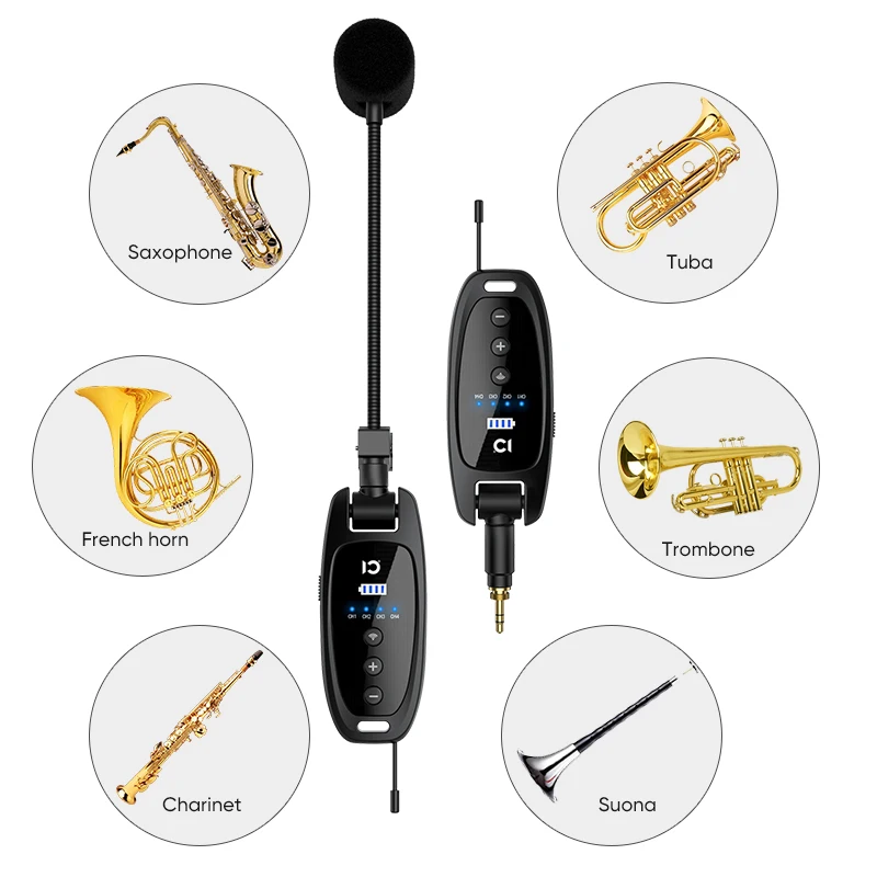 SHIDU Outdoor Stage Performances Microphone With Rechargeable Receiver Professional Wireless Instrument Saxophone Microphone Set