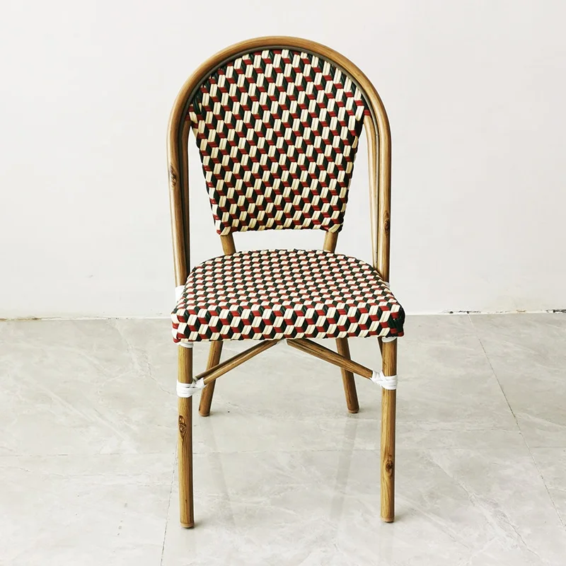 American Standard Outdoor Garden French Bistro Cafe Aluminum Rope Rattan Woven Chair