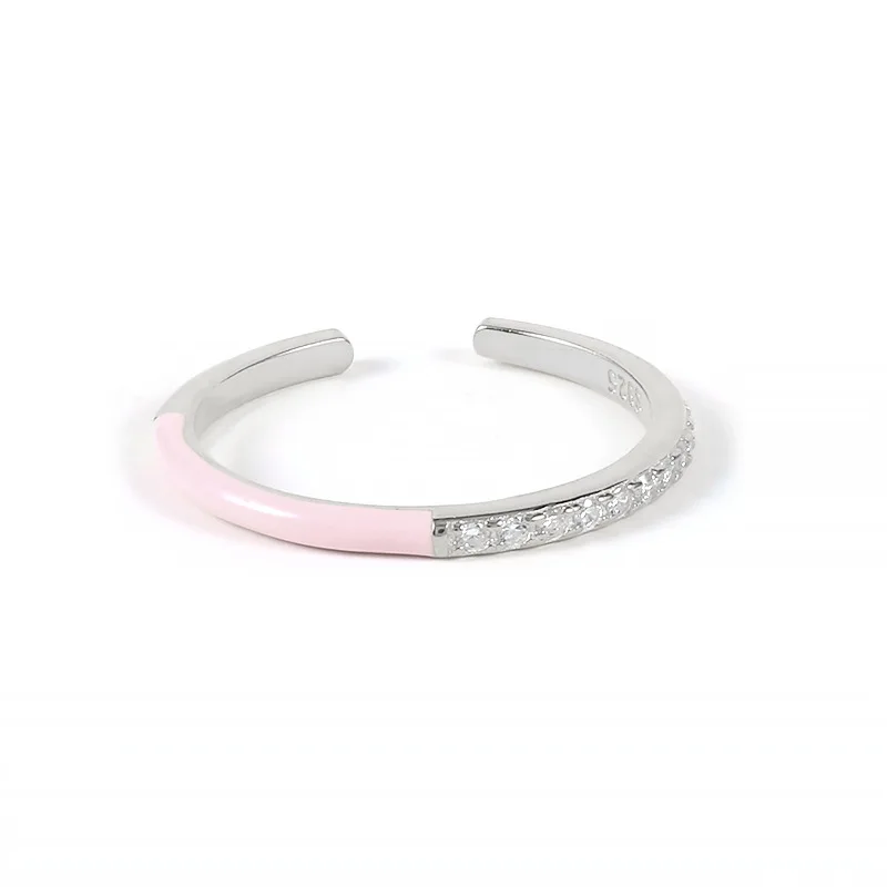 Fashionable and minimalist S925 sterling silver 18k gold and silver plated enamel zircon ring