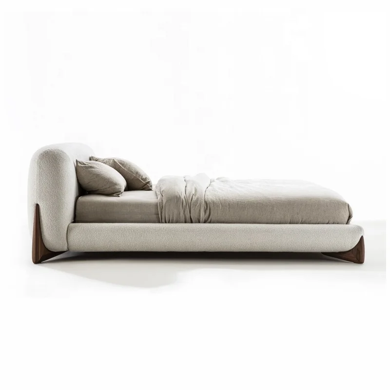 Factory Direct Sales Nordic Style solid wood Lamb Fabric Bed Bedroom Furniture Italian Luxury Modern King Size bed Set