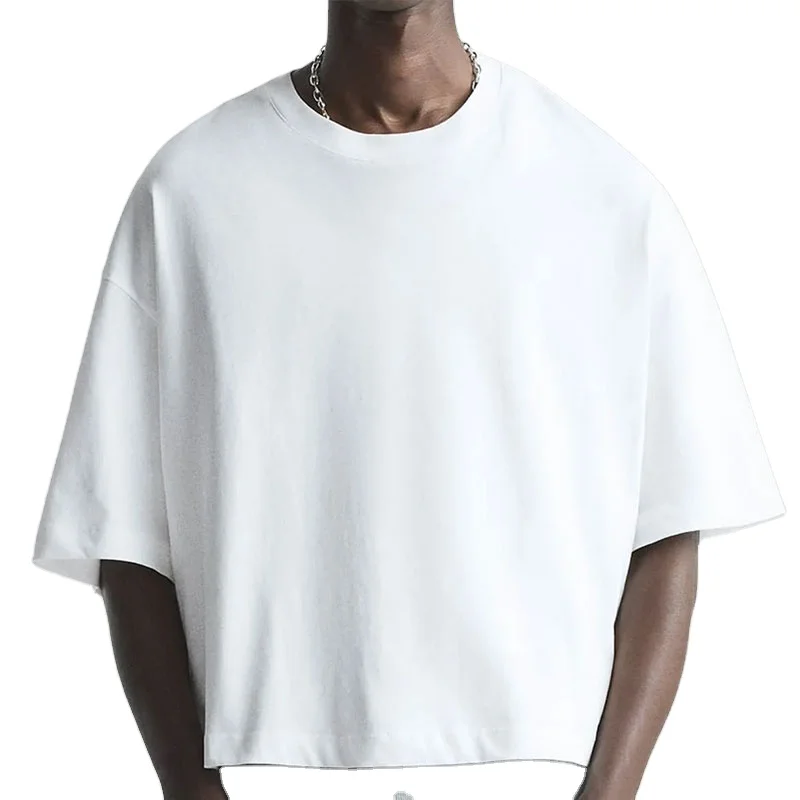 Customize Men Blank White Tee Shirt Cotton Oversized Streetwear T-Shirt Manufacturer Custom Boxy Fit Cropped T Shirt