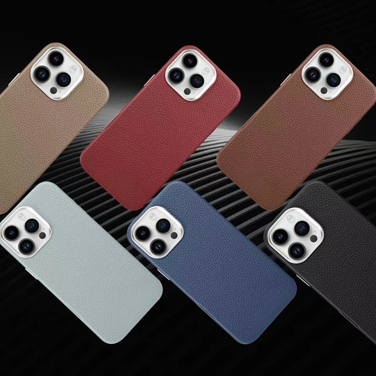 Grain PU Leather Phone Cover With Shockproof Protective Camera Bezel For iPhone 14 15 16 Pro Max Slim Pebble Leather Phone Case