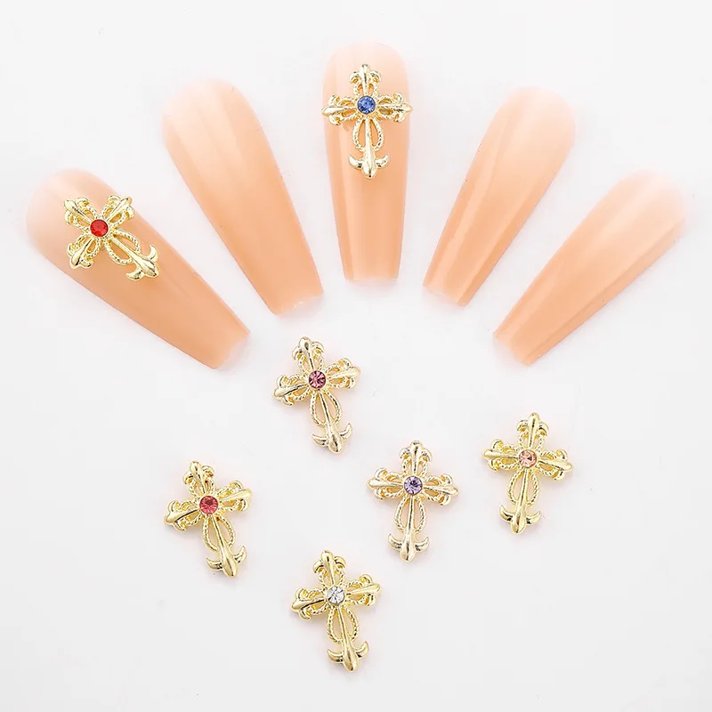 Luxury Punk Cross Diamond Stone Alloy Jewelry 3D Nail Accessories Jewelry Decoration Charm