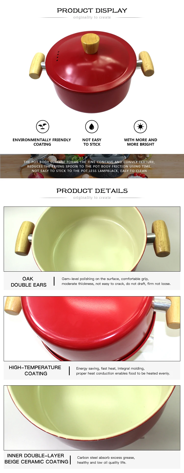 Wholesale factory direct red soup pot non stick casserole pot health kitchen carbon steel pot with iron lid
