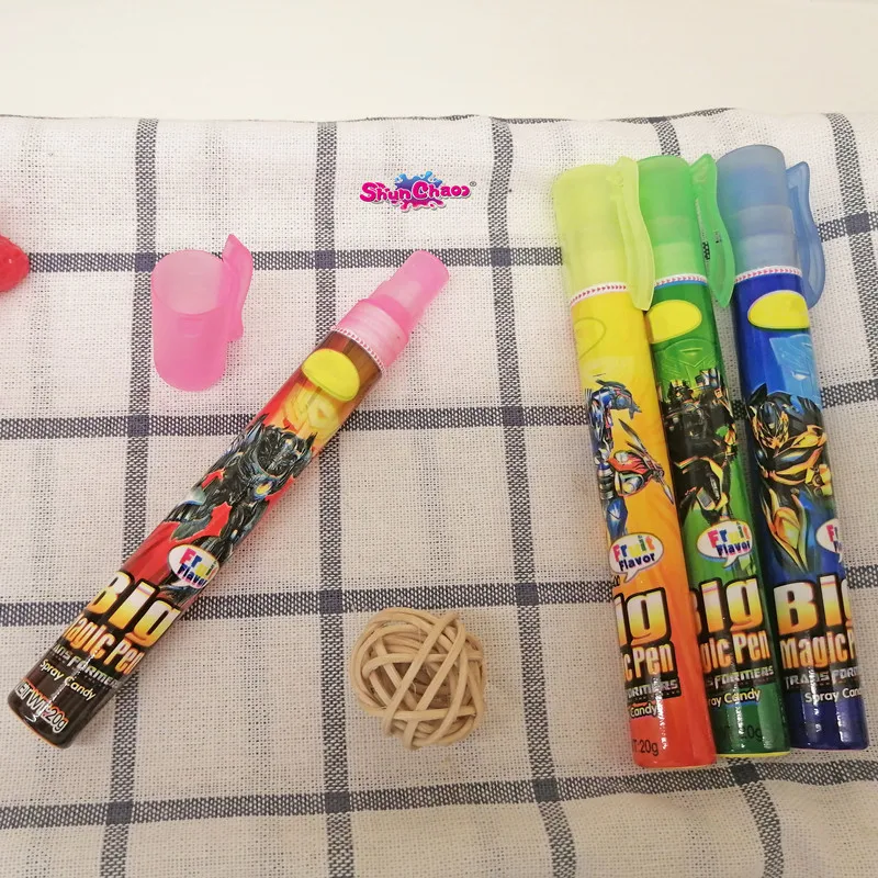 Special Design High-grade  Candy Color Transformers Cartoon Pen Shape Toy Fruity Liquid Spray Candy