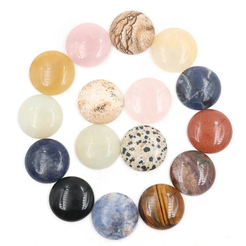 25mm Big Charms Natural crystal quartz stone bead no hole flat back round cabochon gemstone for jewelry making