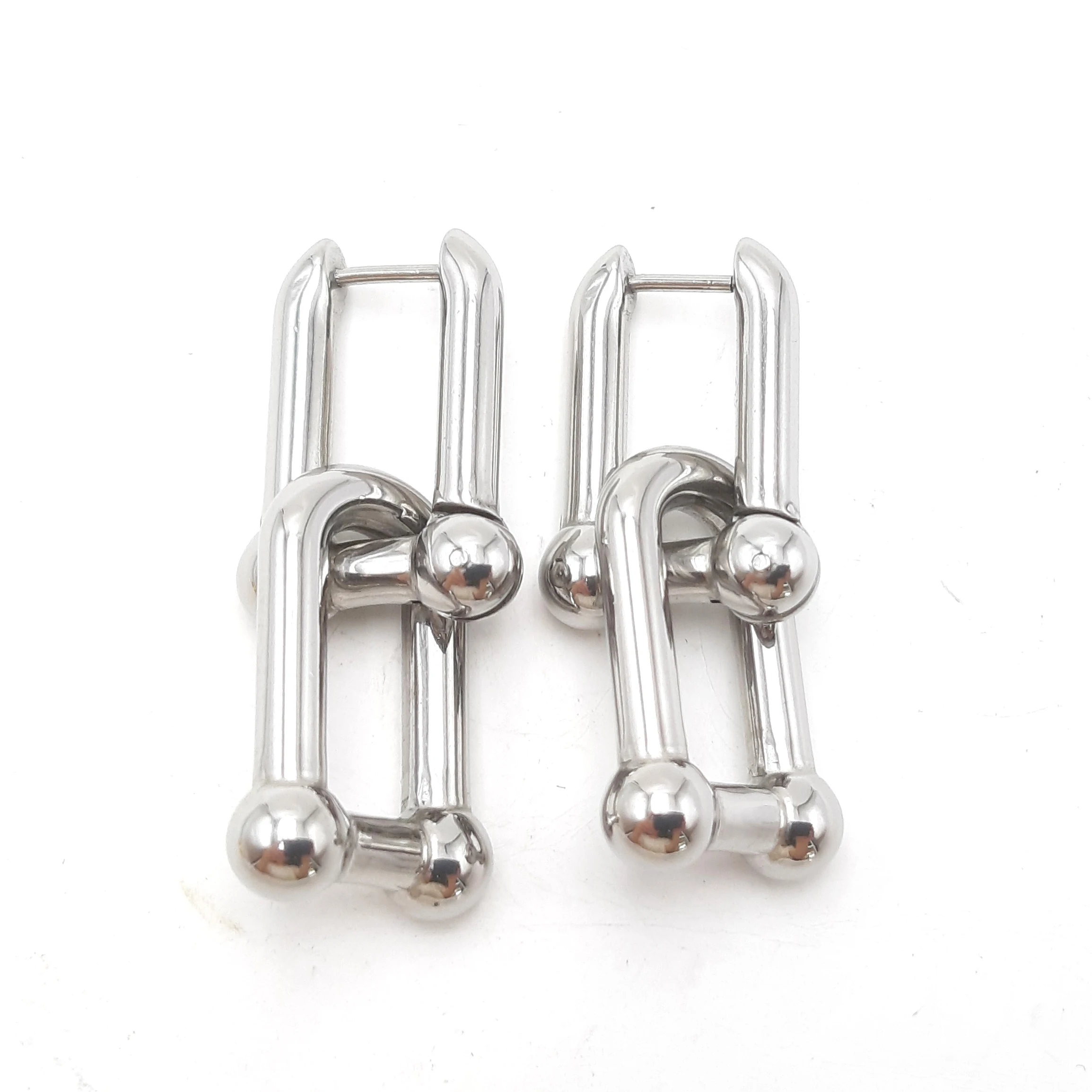 18K gold plated trendy U link hardware buckle drop link hoop earrings