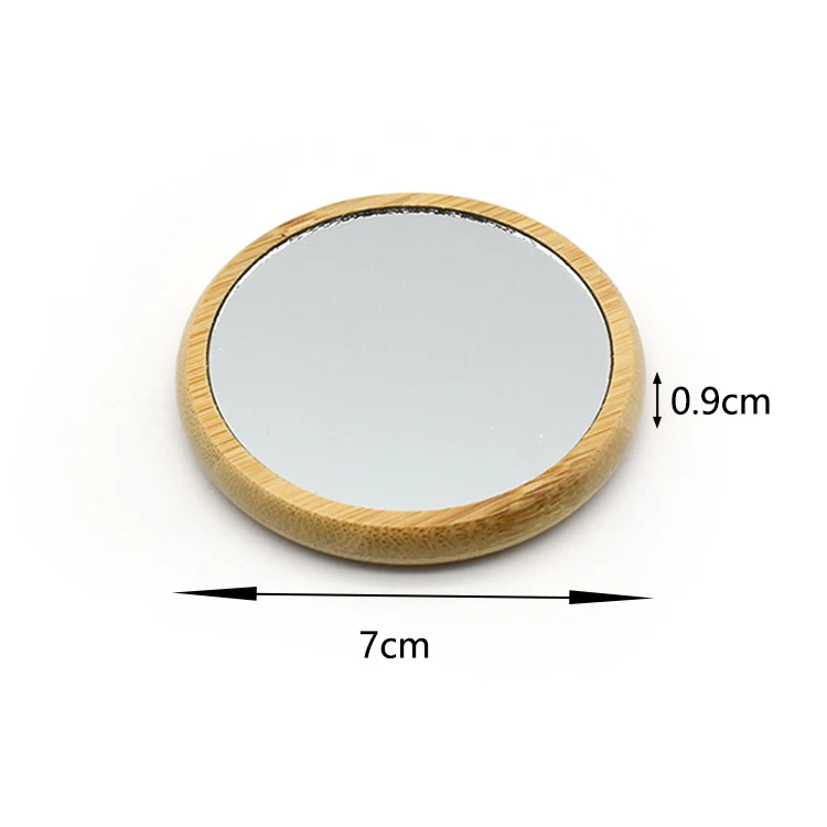 Custom Logo Round Pocket Bamboo Mirror Handheld Mini Small Makeup Mirrors