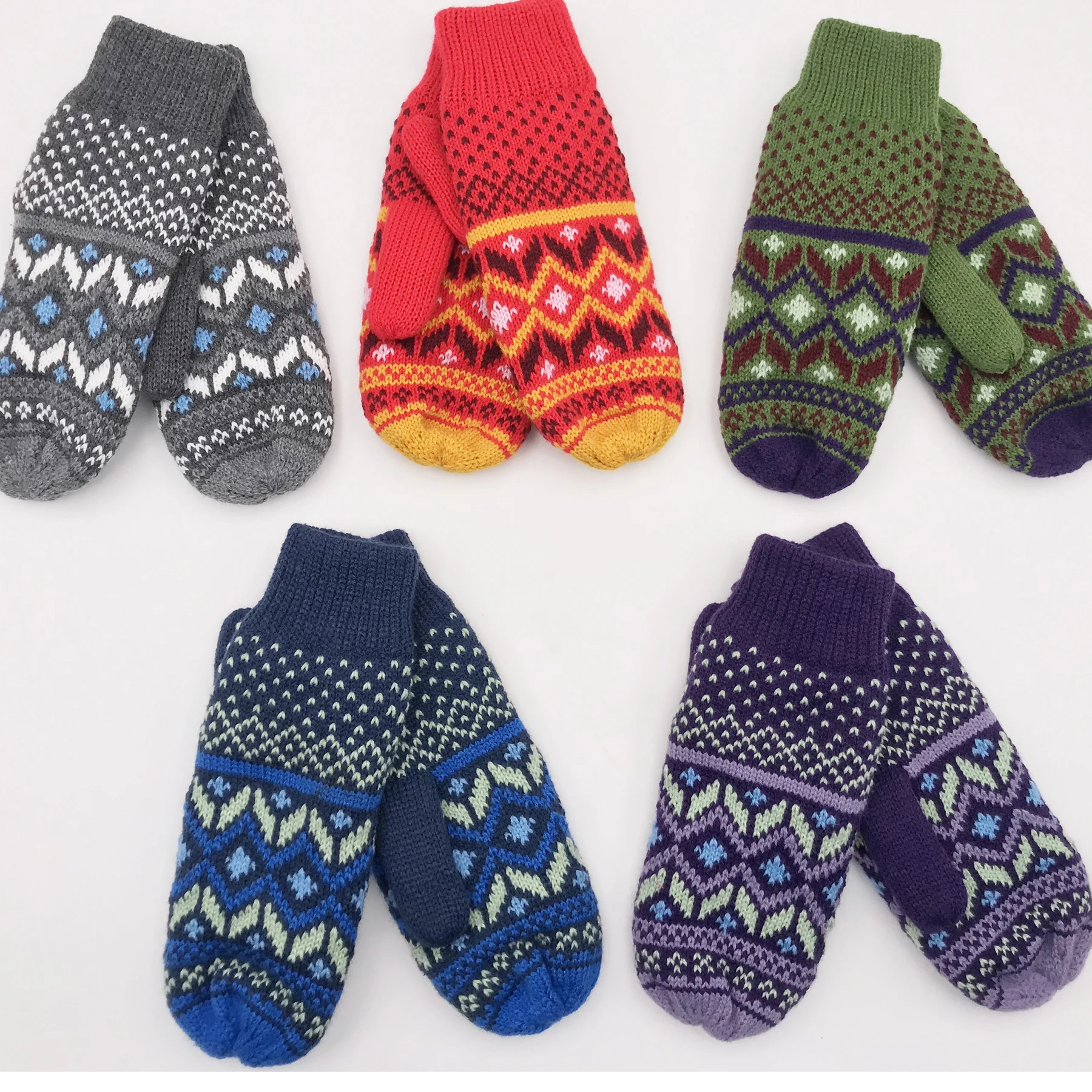 Wholesale Custom Logo Acrylic Knitted Children Gloves Finger Mittens Kids Mittens Winter Wool Gloves And Mittens