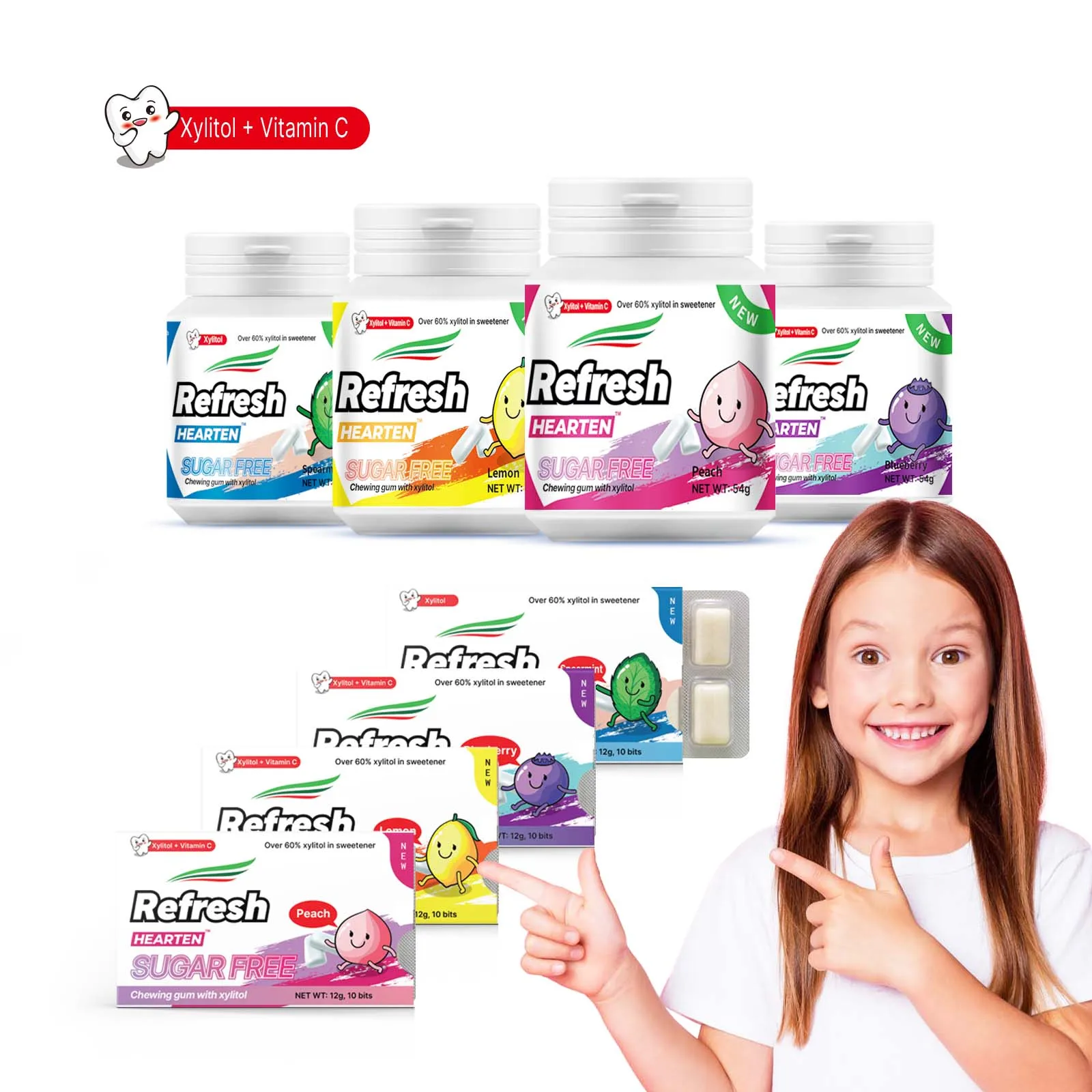 44% Xylitol Hearten Lemon Flavor Sugar Free Chewing Gum