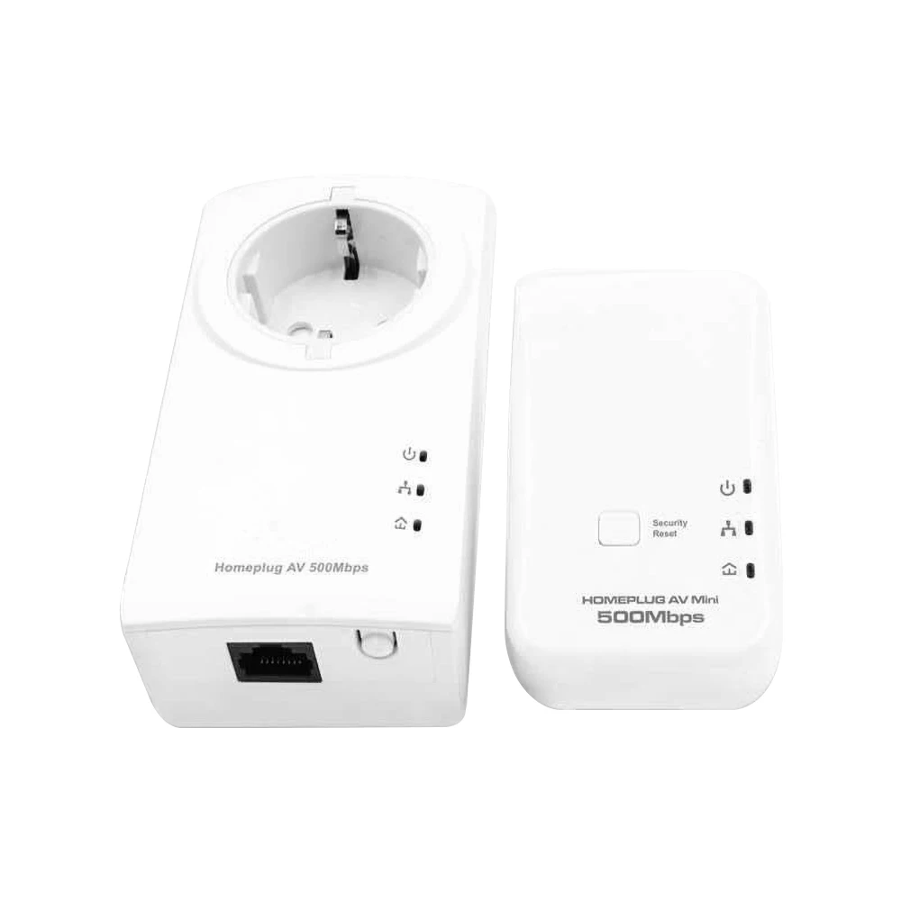 HomePlug Electronics AV 500Mbps AC Passthrough Ethernet Homeplug Power Line Adapter Kit