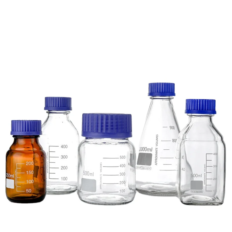 Laboratory Wide Mouth Reagent  1000ml Borosilicate Glass Media Storage Bottle Jars With Blue Screw Cap 1 Liter