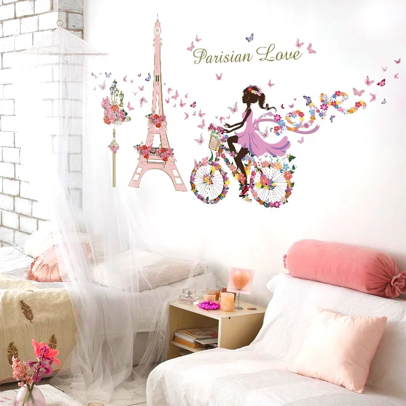 SK9006 Beautiful Wall Decal Romantic DIY Wall Sticker Eiffel Tower Cartoon For Home Decor
