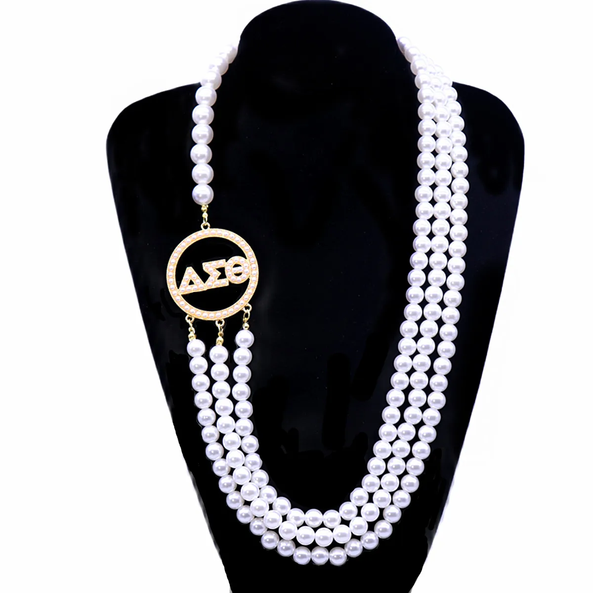 Customized Layered Long Pearl Chain Making Sorority Women Necklace Circle Letter Charm Greek DST Statement Necklace