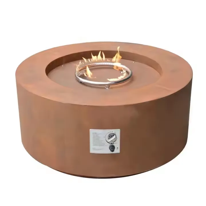 Outdoor Metal Gas Fire Pit Corten Steel Fireplace With Stainless Steel Burner Pan