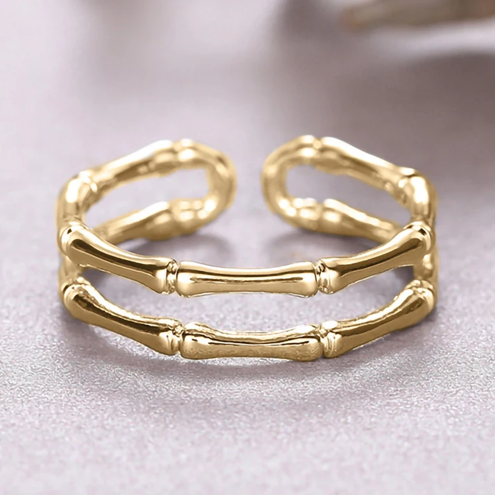 CAOSHI OEM Contracted Style Bamboo Design Adjustable Band Rings For Fashion Jewelry Women Wedding Silver/Gold/Black Plated Rings