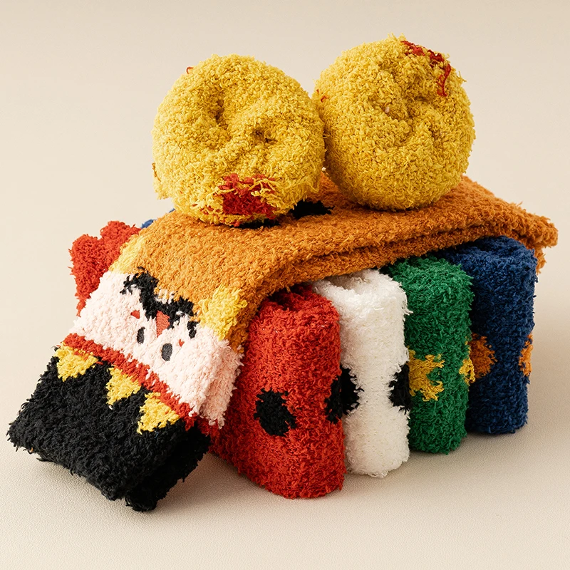 wholesale women funny knitted cute fuzzy christmas slipper socks