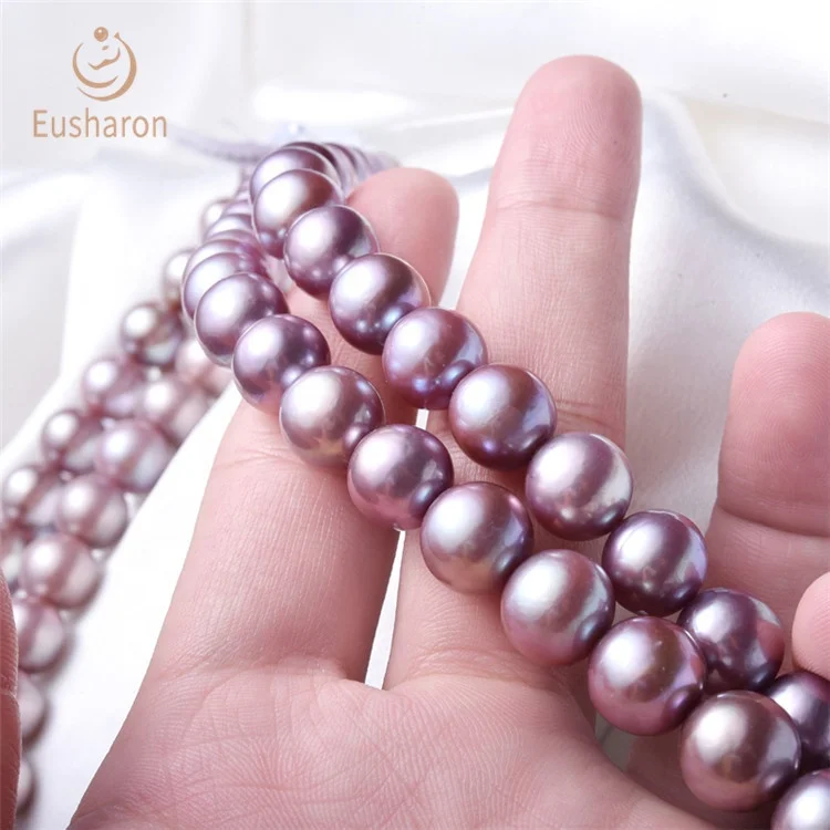 Wholesale 12-14mm Round High Luster White Natural Freshwater Pearl String For Handmade Jewelry
