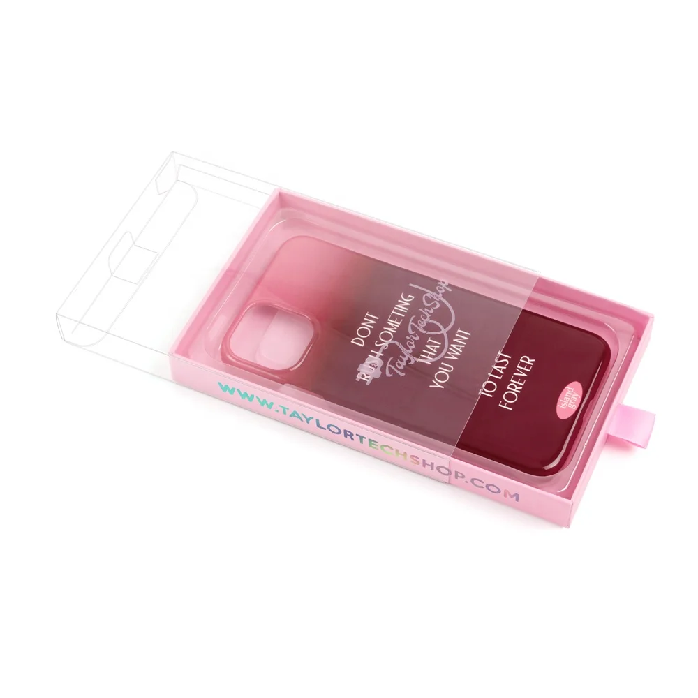 cmyk offset printing free design free sample luxury rigid pink custom mobile phone case packaging drawer box