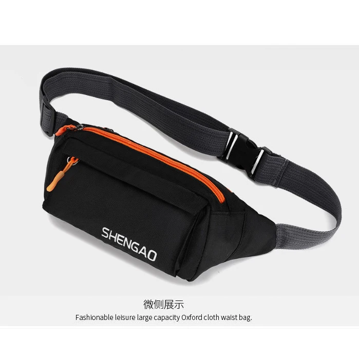 Simple  oxford fabric double sports fanny pack custom print sports waist bag women black bum bag