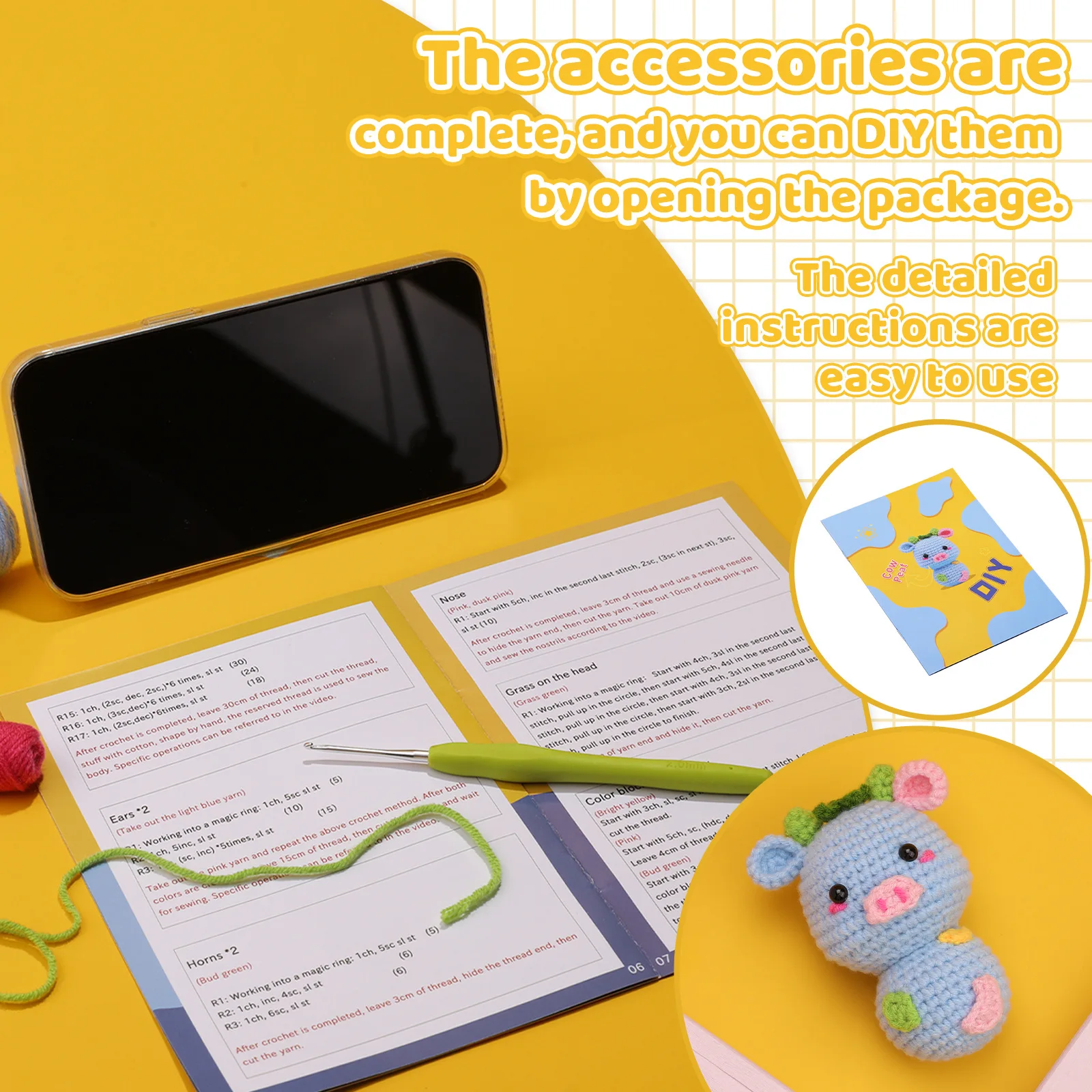 New DIY crochet Cartoon Animal Wool Felt Craft Handmade Needle Wool Pig Crocheting Knitting Kit For Beginners