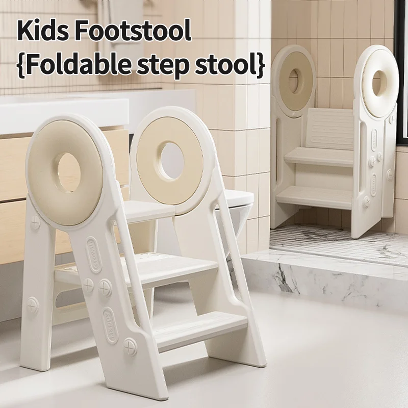 Sturdy step stool for kids learning tower Lightweight plastic step stool for toddlers Three-step stool for kids with handles