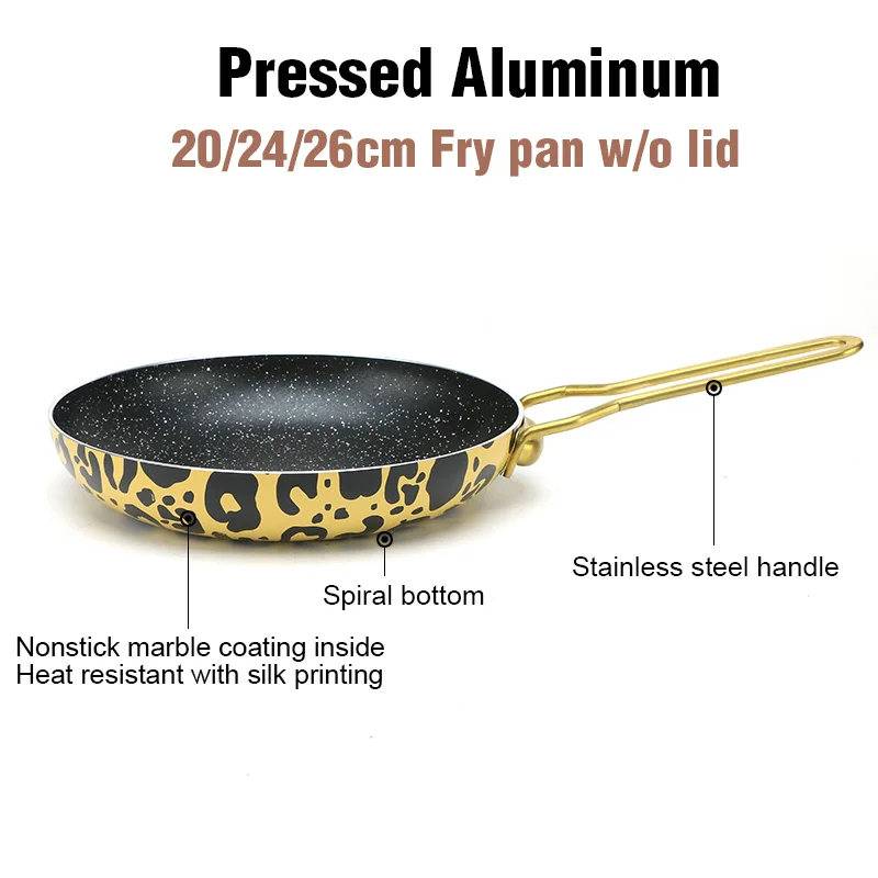 7 Pcs Aluminium Cheap Granite Nonstick Leopard Silk Printing Nordic Style Kitchen Ware Cookware Sets with Stainless Steel Handle