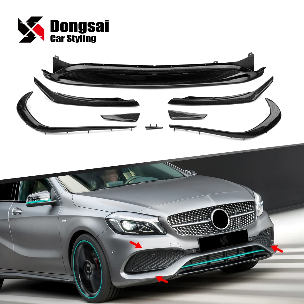 Carbon Fiber Chin Spoiler Winglet Splitter Front Bumper Lip for Mercedes Benz A Class W176 A45 AMG 2016-2018
