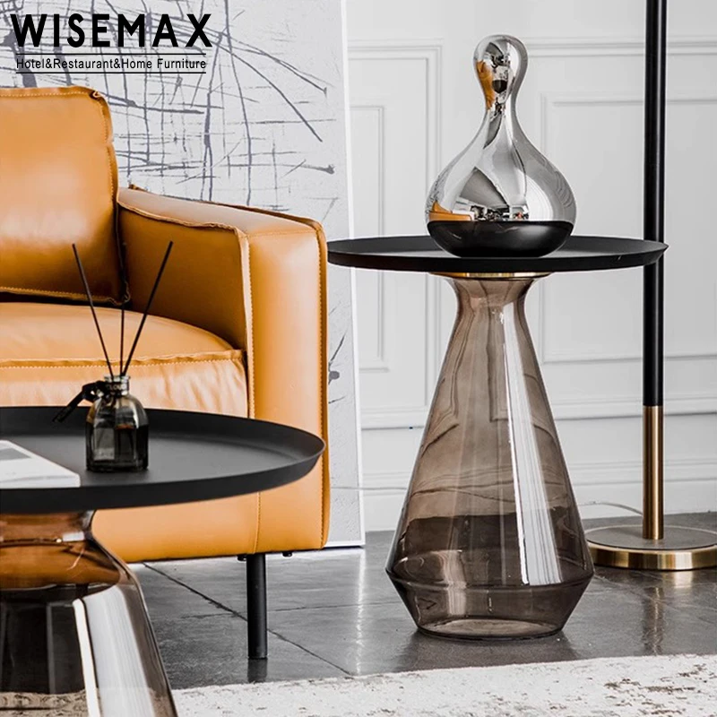 WISEMAX FURNITURE Modern Creative Home Furniture Round Shape Design Coffee Table Glass Material Living Room Sofa Side Table