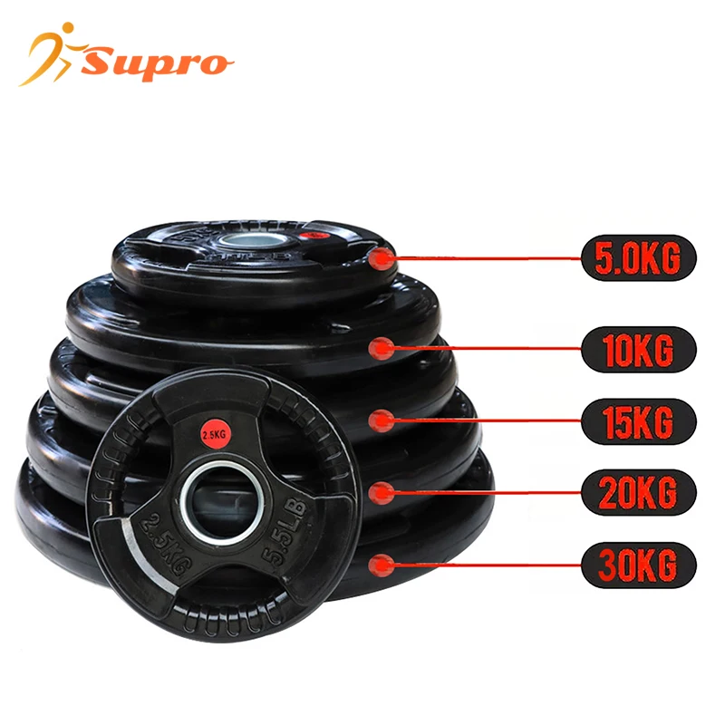 Supro Three Holes Rubber Weight Plate Barbell Plate Commercial Gym Equipment Rubber Coated Dumbbell Bumper Plates