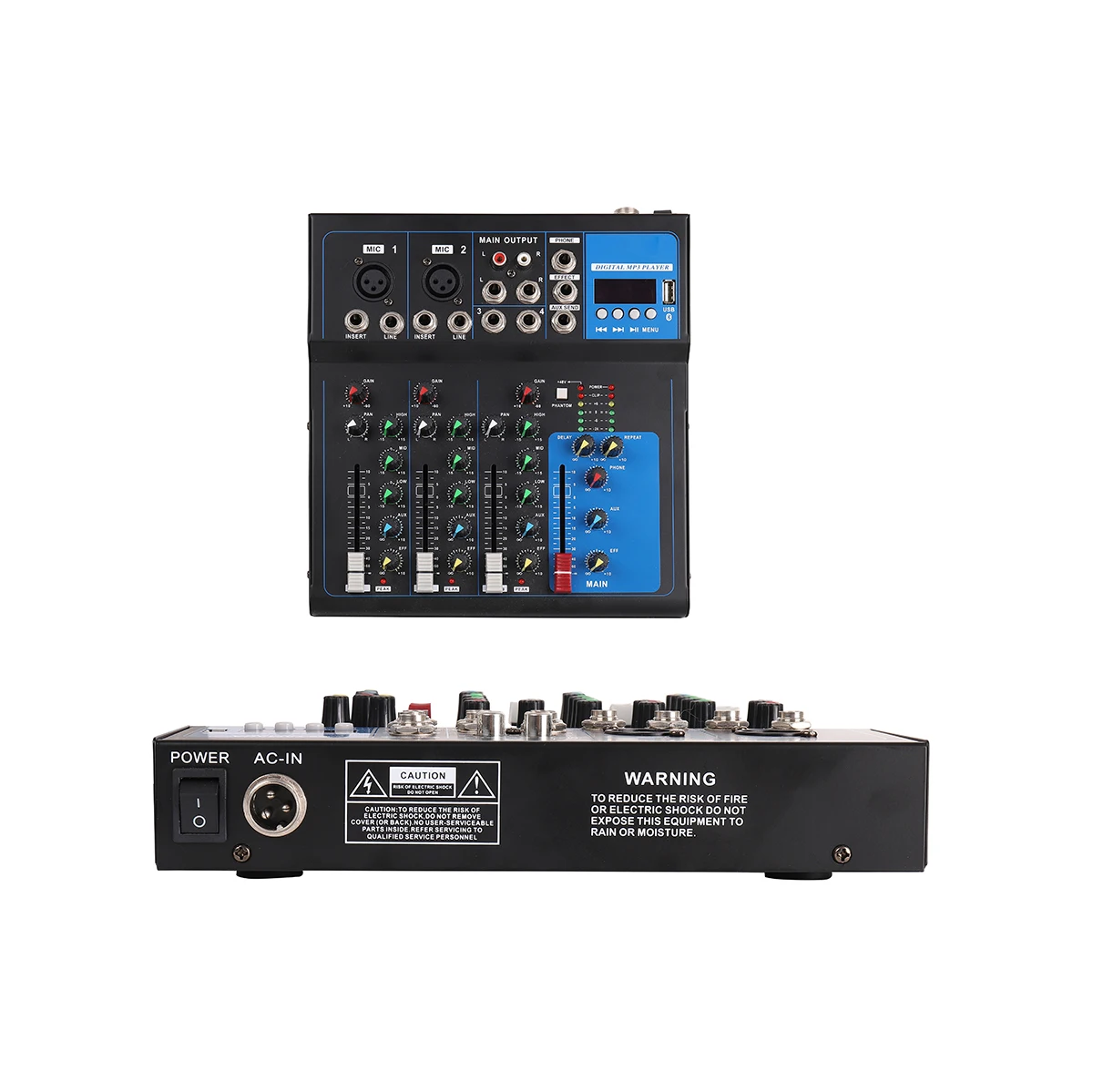 Recording dj controller Usb 48V Blue teeth Karaoke Dj Audio console Mixer 4 Channels use for party