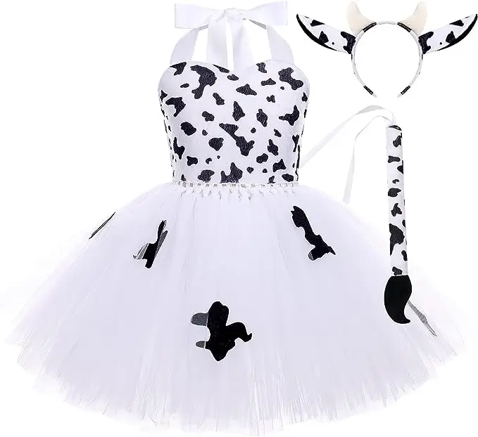 Halloween Animal World Cow Tiger Girl Dress mesh dress elegant cow print girls dresses