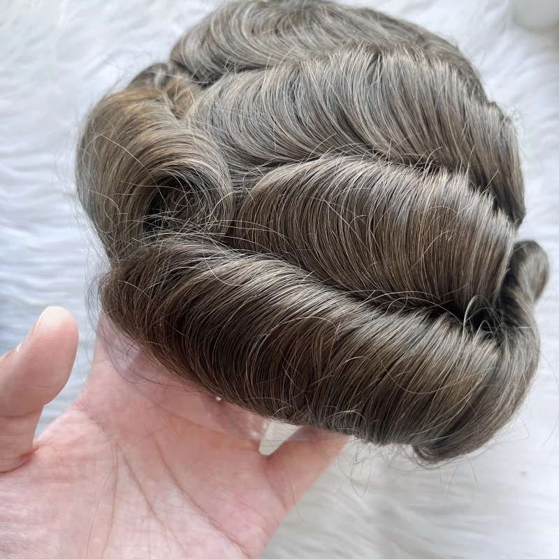 Emeda top quality #7 brown color mono toupee men hair replacement remy human hair pieces